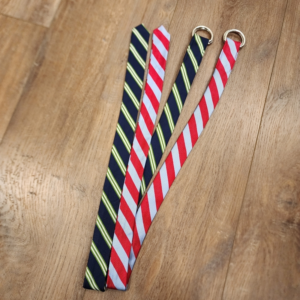 J. Crew Silk Tie Ribbon Belts Bundle of 2 Preppy Classic Stripes Unisex size S/M